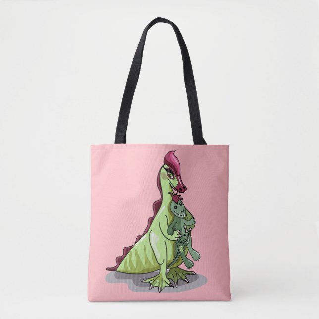 Bolsa Tote Uma Mulher Hadrosaurus Segurando Uma Boneca. (Frente)