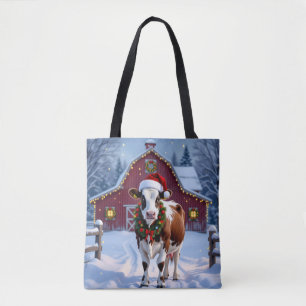 Bolsa Tote Uma vaca festiva no Natal