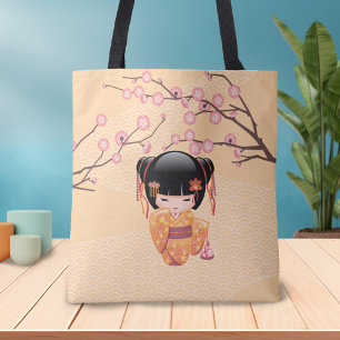 Bolsa Tote Ume Kokeshi Doll - Garota Japonesa Plum Geisha