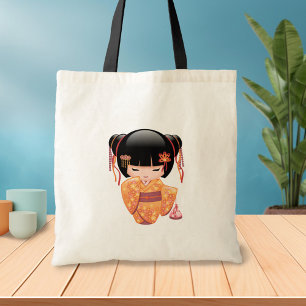 Bolsa Tote Ume Kokeshi Doll - Japanese Peach Geisha Girl 2