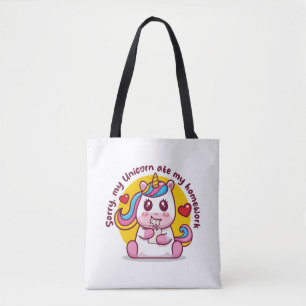 Bolsa Tote Unicorn comeu minha lição de casa (em cores claras