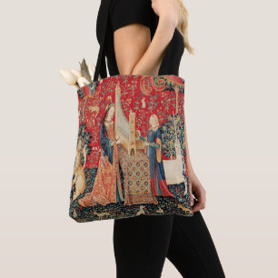 Bolsa Tote UNICORN E SENHORA JOGANDO ÓRGÃO,ANIMAIS Vermelho V