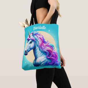 Bolsa Tote Unicorn Moonlight personalizável: seu nome em estr