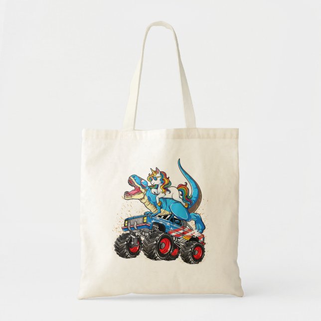 Bolsa Tote Unicorn Riding T rex Monster Truck Boys Girls Unic (Frente)