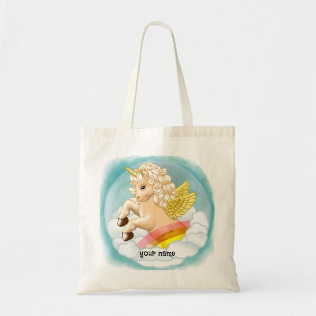 Bolsa Tote Unicórnio Arco-Íris Bebê (Frente)