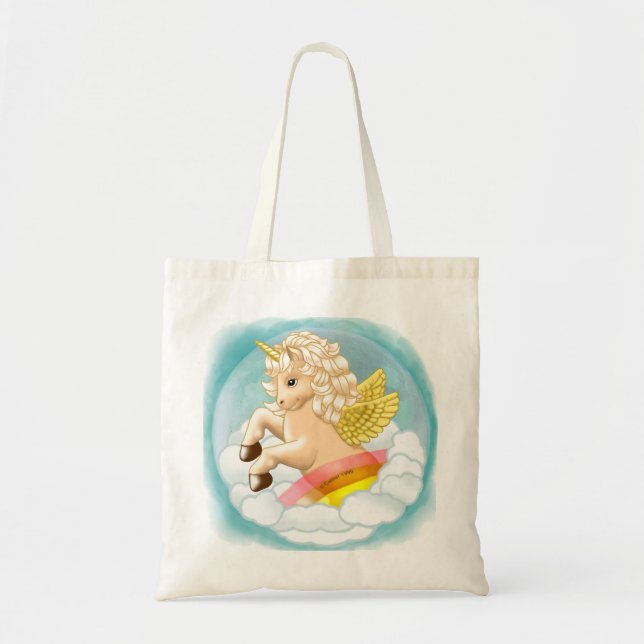 Bolsa Tote Unicórnio Arco-Íris Bebê (Frente)