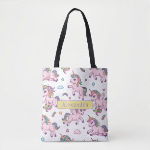 Bolsa Tote Unicórnio Arco-íris Fofo