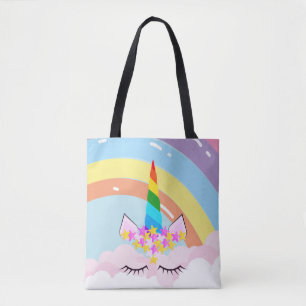 Bolsa Tote Unicórnio Arco-Íris no Céu para Crianças Pequenas