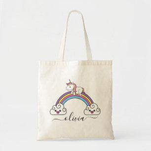 Bolsa Tote Unicórnio Bonito No Nome Personalizado Do Arco-Í