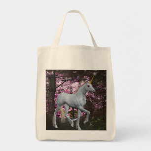 Bolsa Tote Unicórnio Branco Em Floresta Fantasia Tote Bag