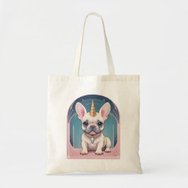 Bolsa Tote Unicórnio Bulldog Francês Kawaii rosa pastel