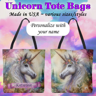 Bolsa Tote Unicórnio de Aquarela de Conto de Fadas Feminino c