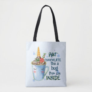 Bolsa Tote Unicórnio de Chocolate Quente   Cozy Unicorn Winte