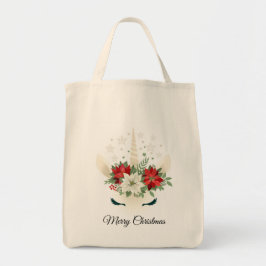 Bolsa Tote Unicórnio de Natal Floral | Feliz Natal
