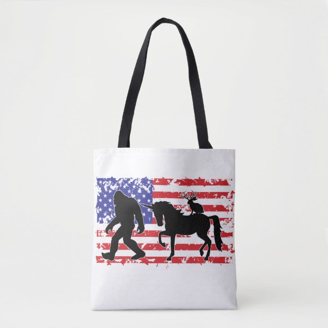 Bolsa Tote Unicórnio, Jackalope, Pé Grande e a Bandeira Ameri (Frente)