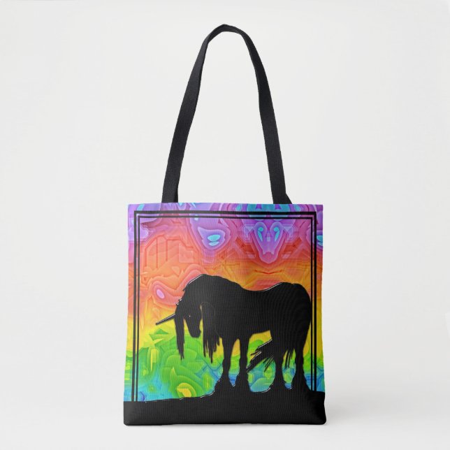 Bolsa Tote Unicórnio místico (abstrato cor de laranja/verde/a (Frente)