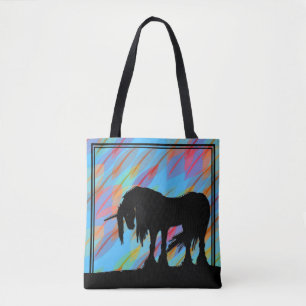 Bolsa Tote Unicórnio místico (folhas coloridas)