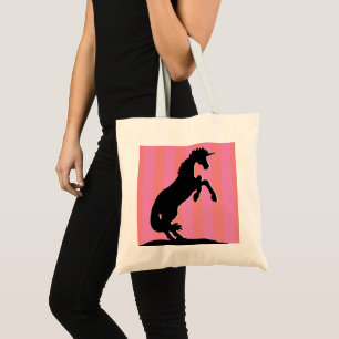 Bolsa Tote Unicórnio Preto de Criação (listrado cor-de-rosa)