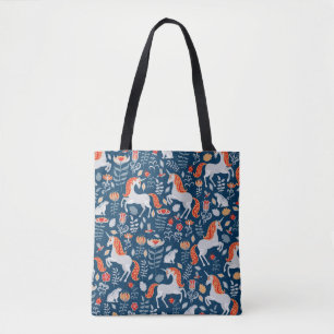 Bolsa Tote Unicórnios, coelhos, pássaros, flores em um fund