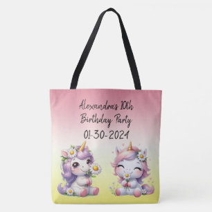 Bolsa Tote Unicórnios e margaridas, festa de aniversário infa