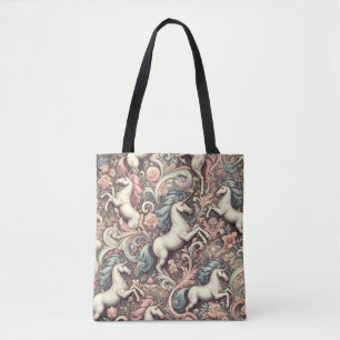 Bolsa Tote Unicórnios Místicos Vitorianos: Floral Encantado