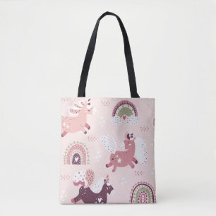 Bolsa Tote Unicorns Rainbows: Fundo Mágico Pastel.