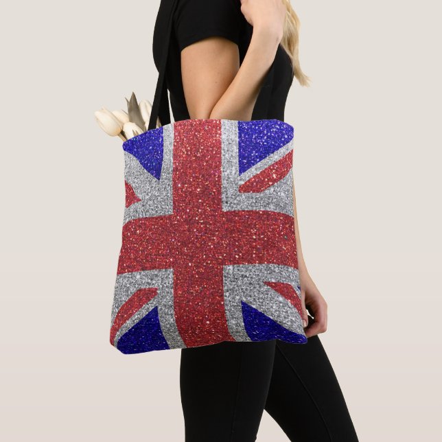 Bolsa Tote Union Jack Flag of United Kingdom Glitter (Close Up)