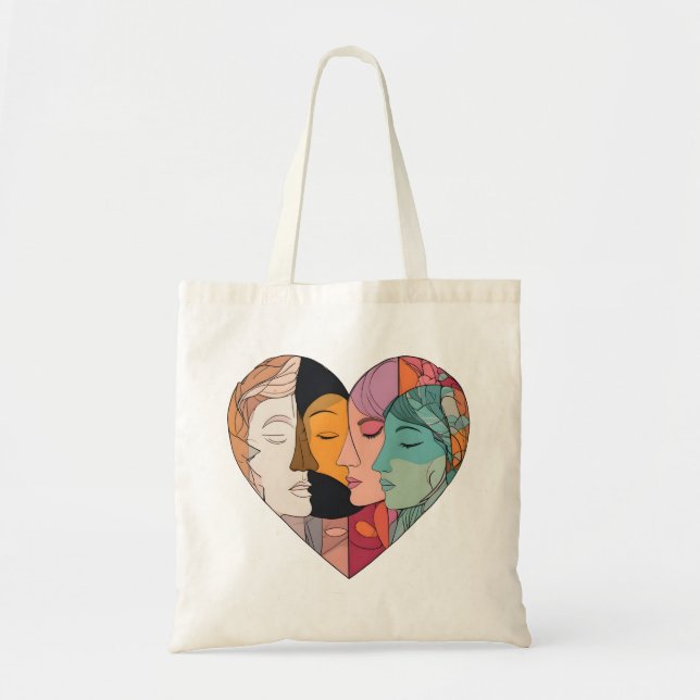 Bolsa Tote Unity Heart Diverse Faces Line Art Diversity  (Frente)