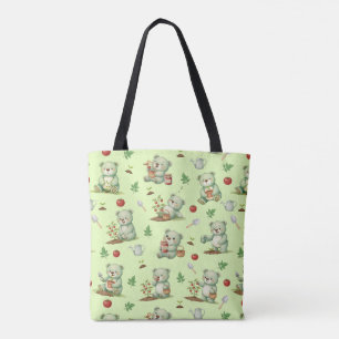Bolsa Tote Ursa Jardineira Fofa e Padrão Sem Costura de Jardi