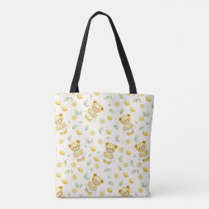 Bolsa Tote Ursa Limão Fofa e Padrão Sem Costura de Limonada