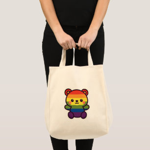 Bolsa Tote Ursinho Arco-Íris Kawaii - Uma Esmagada LGBTQ+ Org