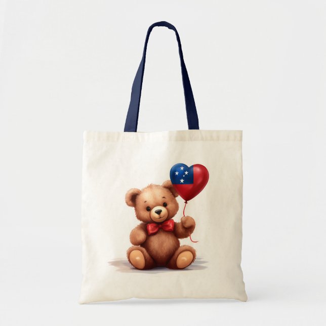 Bolsa Tote ursinho de peluche e balão com a bandeira de Samoa (Frente)