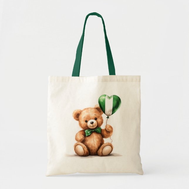 Bolsa Tote ursinho de peluche e balão com a bandeira nigerian (Frente)