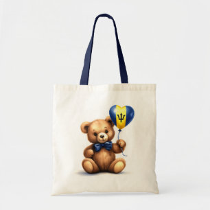 Bolsa Tote ursinho de pelúcia e balão com a bandeira Barbados