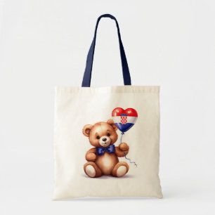 Bolsa Tote ursinho de pelúcia e balão com a bandeira croata.