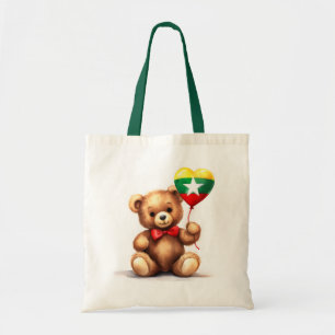 Bolsa Tote ursinho de pelúcia e balão com a bandeira de Mianm