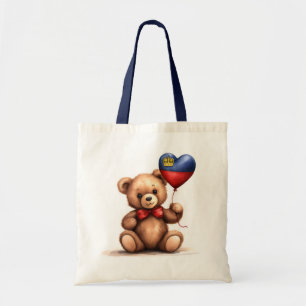 Bolsa Tote ursinho de pelúcia e balão com a bandeira do Liech