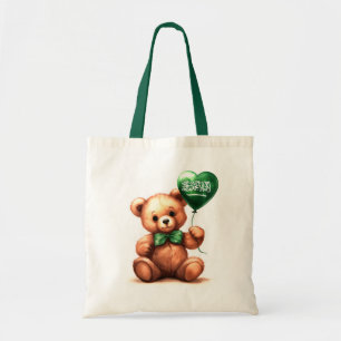 Bolsa Tote ursinho de pelúcia e balão com a bandeira saudita.