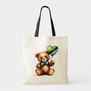Bolsa Tote ursinho de pelúcia e balão com a bandeira tanzania