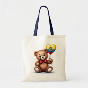 Bolsa Tote ursinho de pelúcia e balão com bandeira equatorian