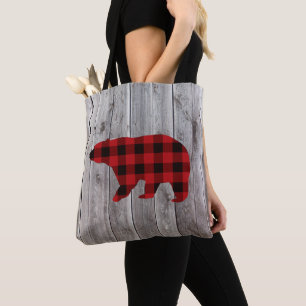 Bolsa Tote ursinho de xadrez de búfalo vermelho do castanho
