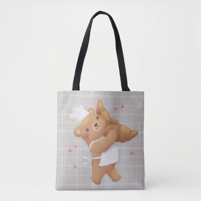 Bolsa Tote Ursinho o padeiro com o croissant (Frente)