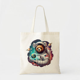Bolsa Tote Urso Astronauta Corajoso no Espaço com Arte Planet