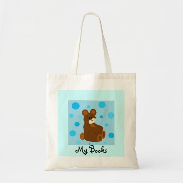 Bolsa Tote Urso Azul Meus Livros (Frente)