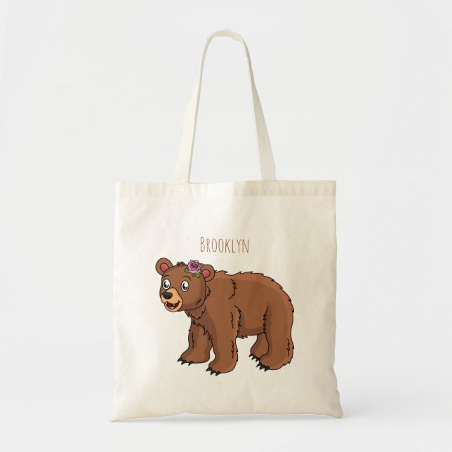 Bolsa Tote Urso bonito com ilustração de desenho animado de f (Frente)