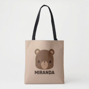Bolsa Tote Urso Castanho Bonito com Nome Personalizado