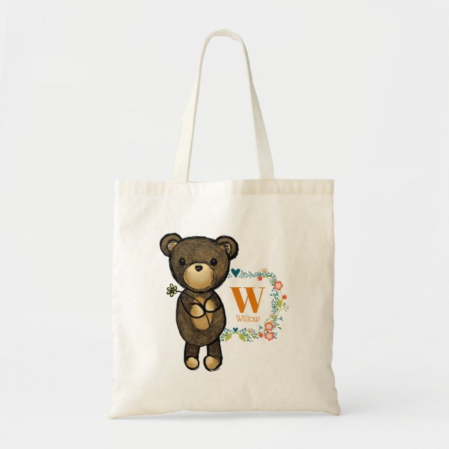 Bolsa Tote Urso-Cinto, Flor Amarelo e Frasto Floral Personali (Frente)