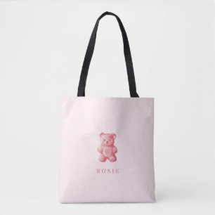 Bolsa Tote Urso Cinzento Rosa-Cor-de-Água Personalizado