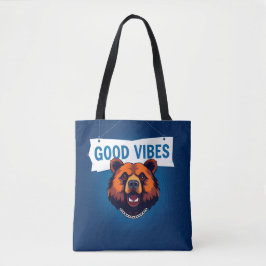 Bolsa Tote Urso Com Cores Vibrantes e Texto de Boas Vibrações
