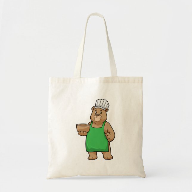 Bolsa Tote Urso como Cozinheiro com placa de Cozinhar e Bowl (Frente)